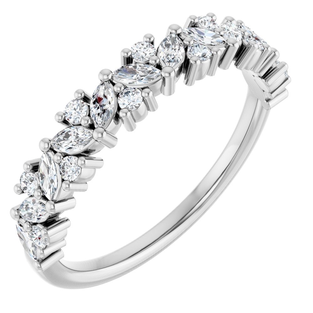 14K White Gold 3/8 CTW Natural Diamond Anniversary Band – Marquise & Round Cut